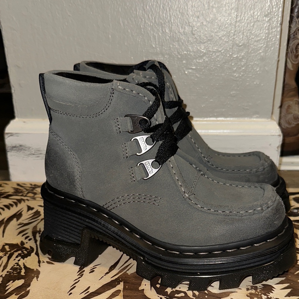 Dr. Martens Gray Lace-Up Platform Ankle Boots